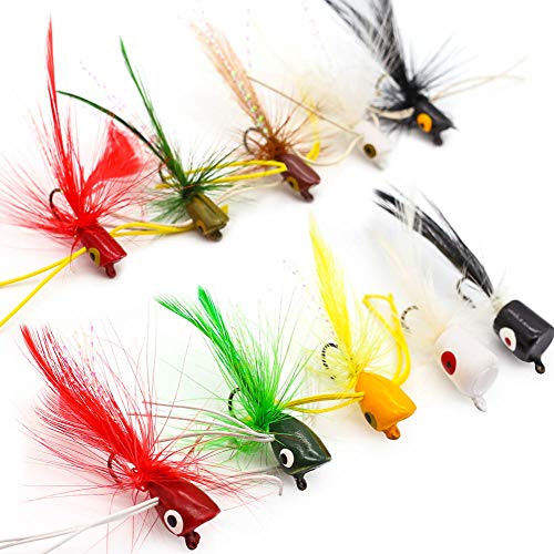 XFISHMAN Fly Fishing Poppers Lures for Bass Panfish Flies Topwater Popper for Crappie Bluegill Kit