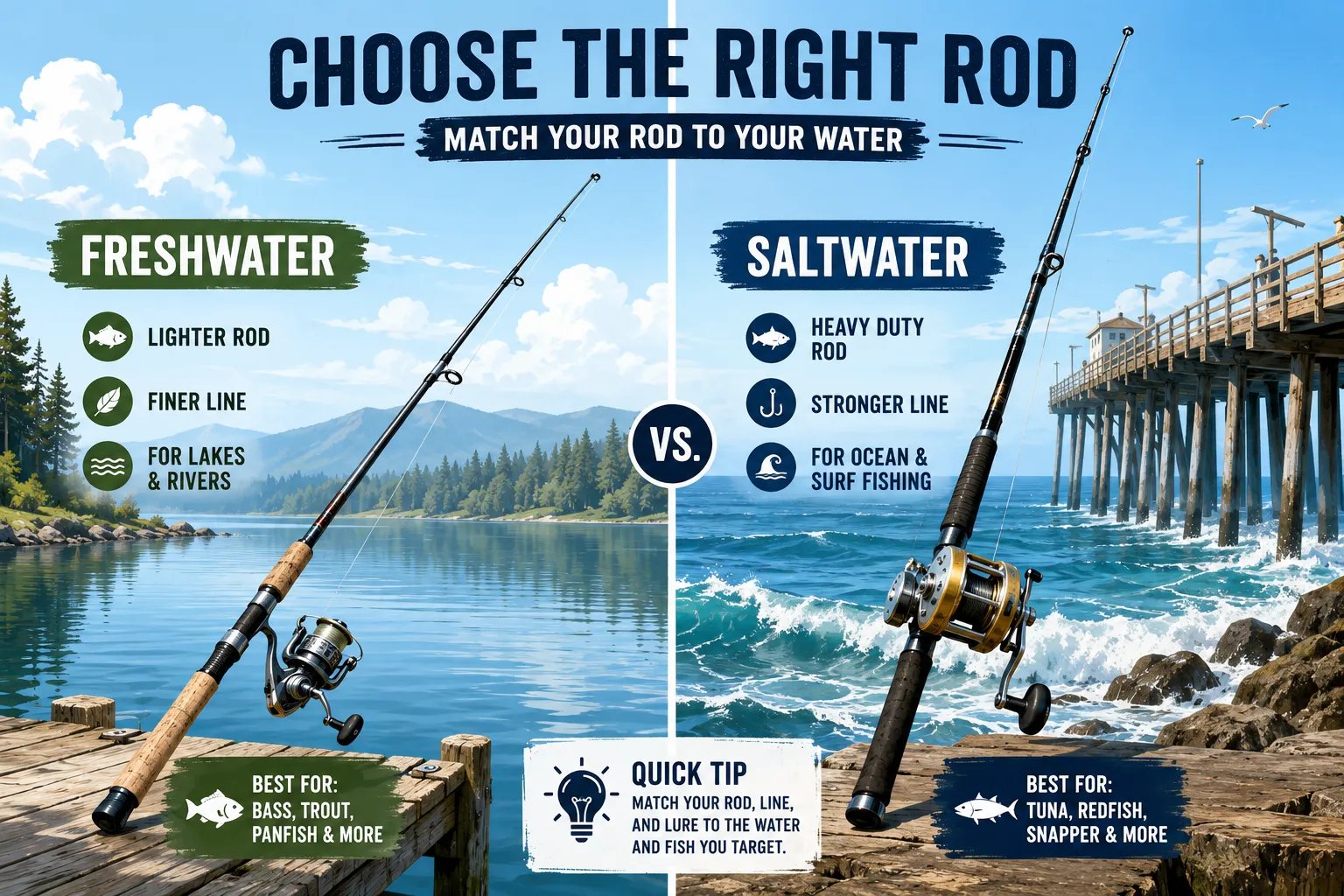 Freshwater saltwater rod comparison split