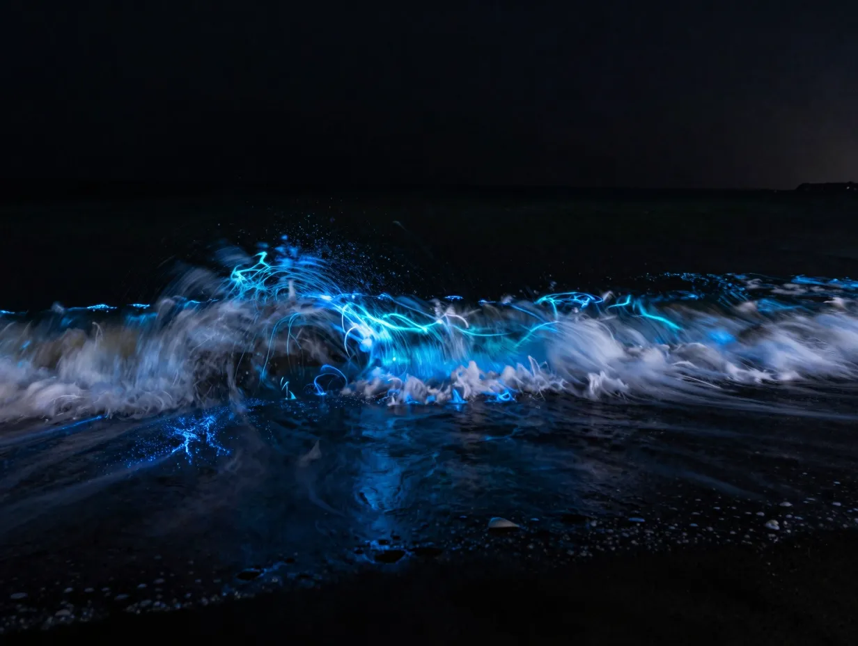 Bioluminescent night waves