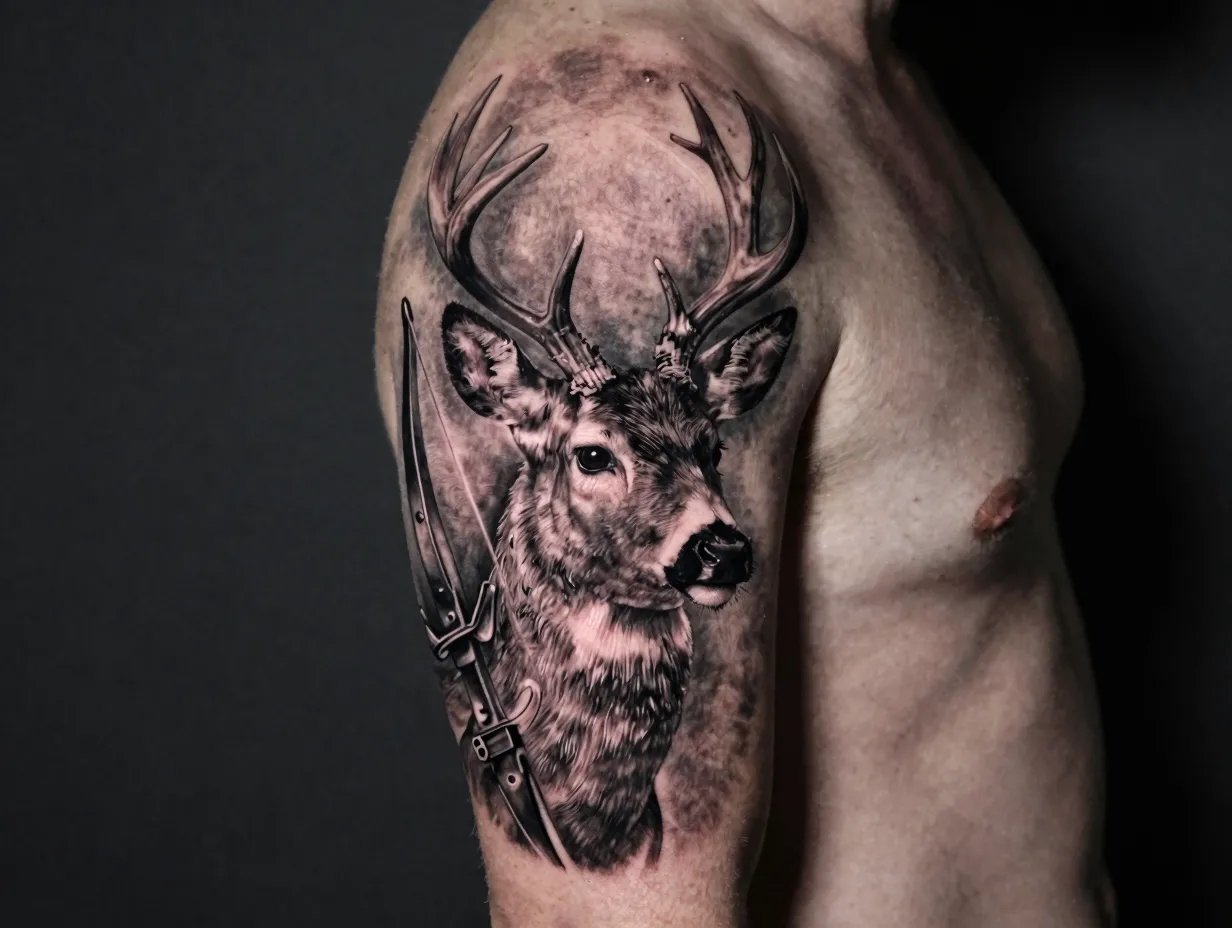 Realistic wildlife portrait with bow element