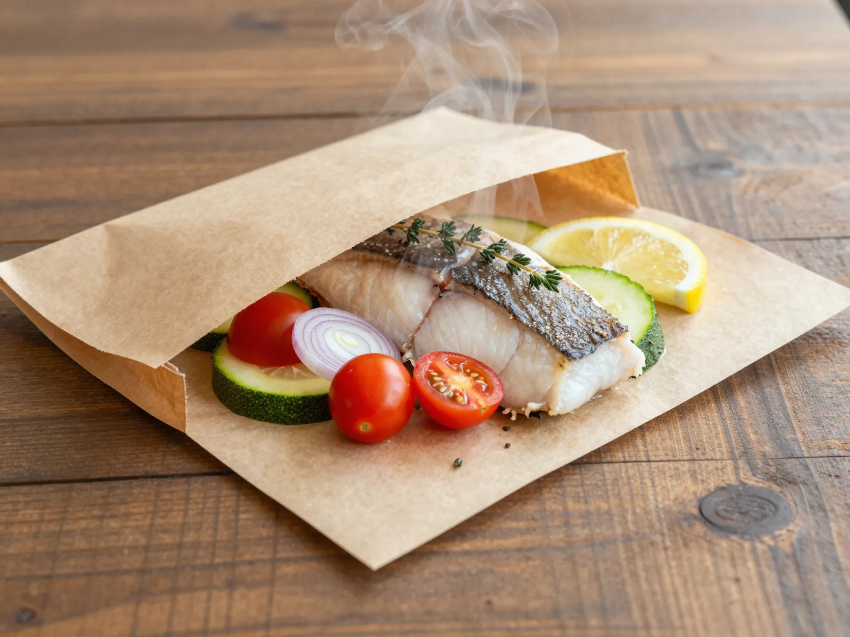 Flounder en papillote with vegetables
