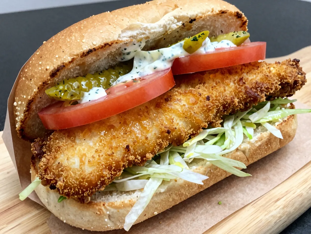 Crispy fried flounder sandwich