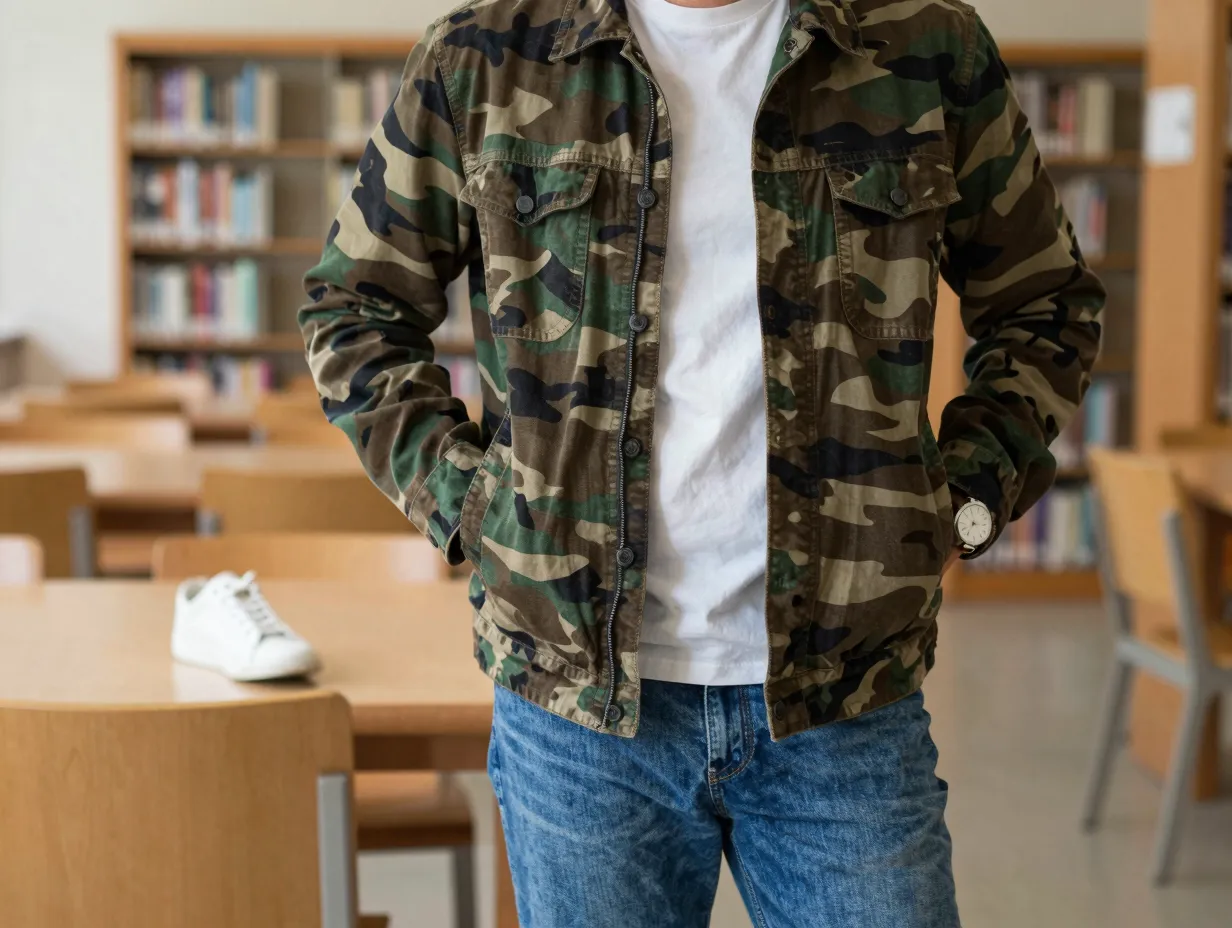 The camo and denim classic combo