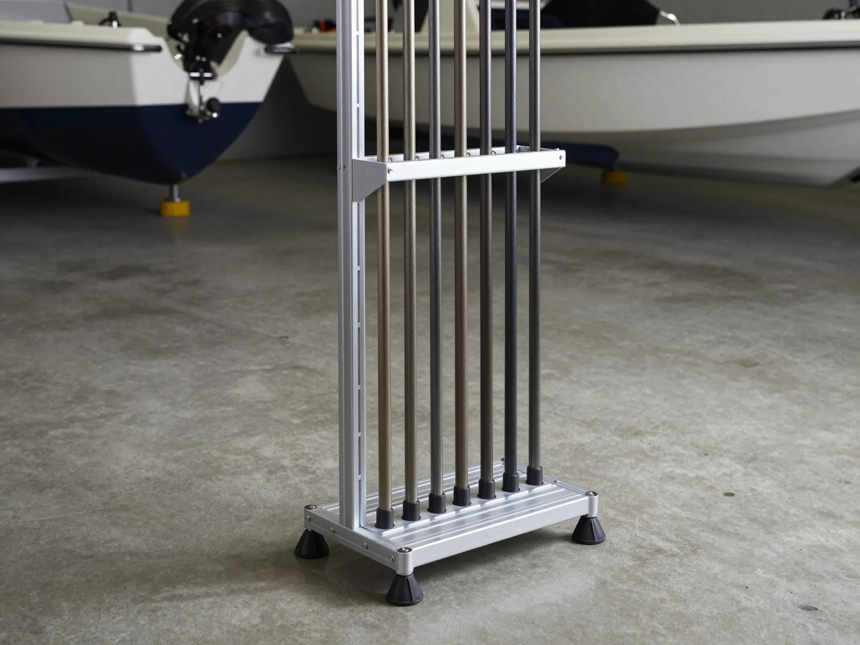 Vertical floor standing rod rack