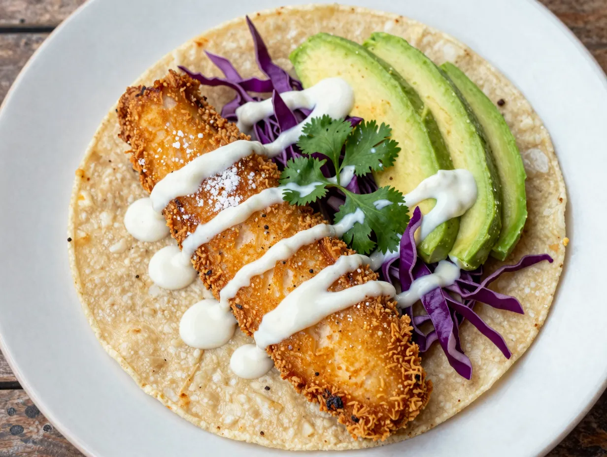 Crispy fish tacos with lime crema