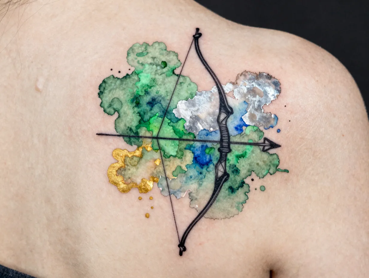 Watercolor bow and arrow splash