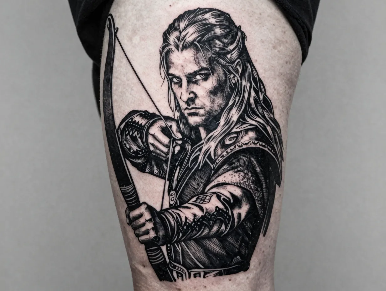Blackwork portrait with bow