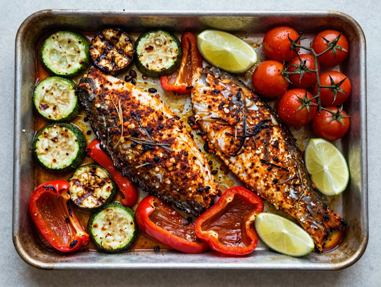 One pan spicy baked mahi mahi with vegetables