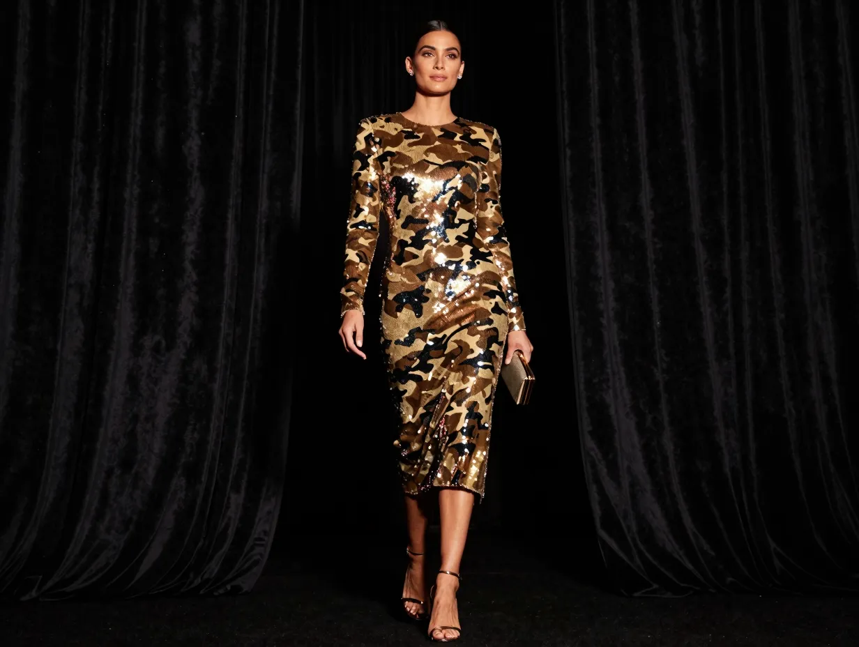 The camo evening look sequined or embellished camo