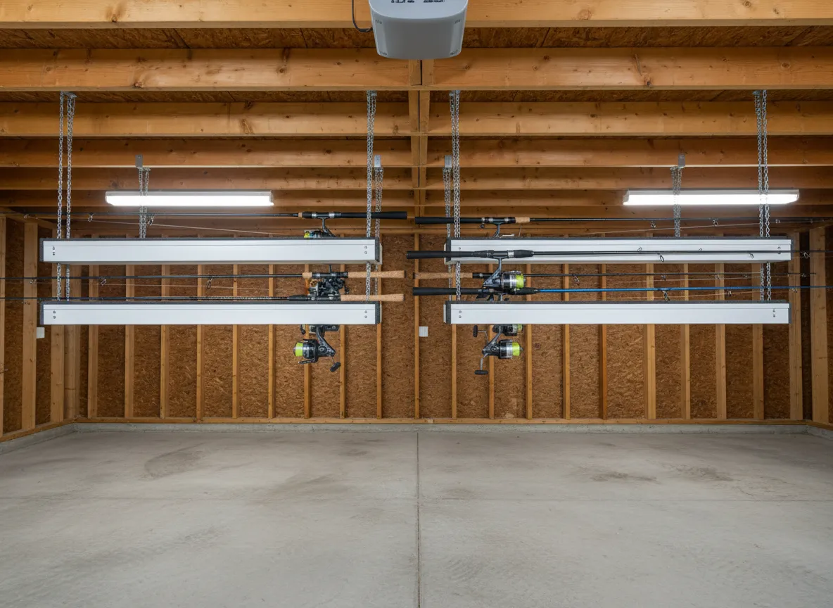 Ceiling mounted rod storage racks