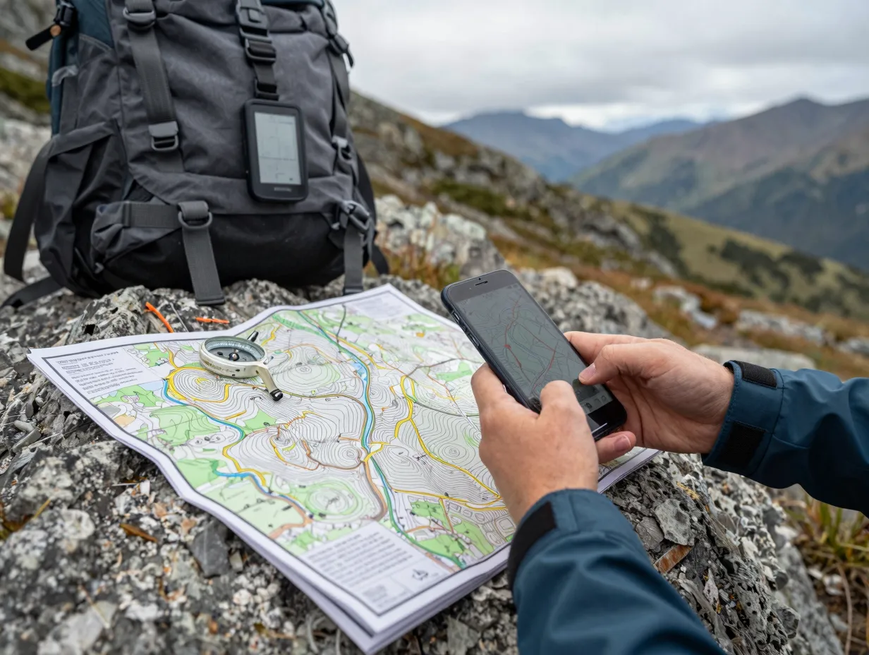 Navigation map compass and gps