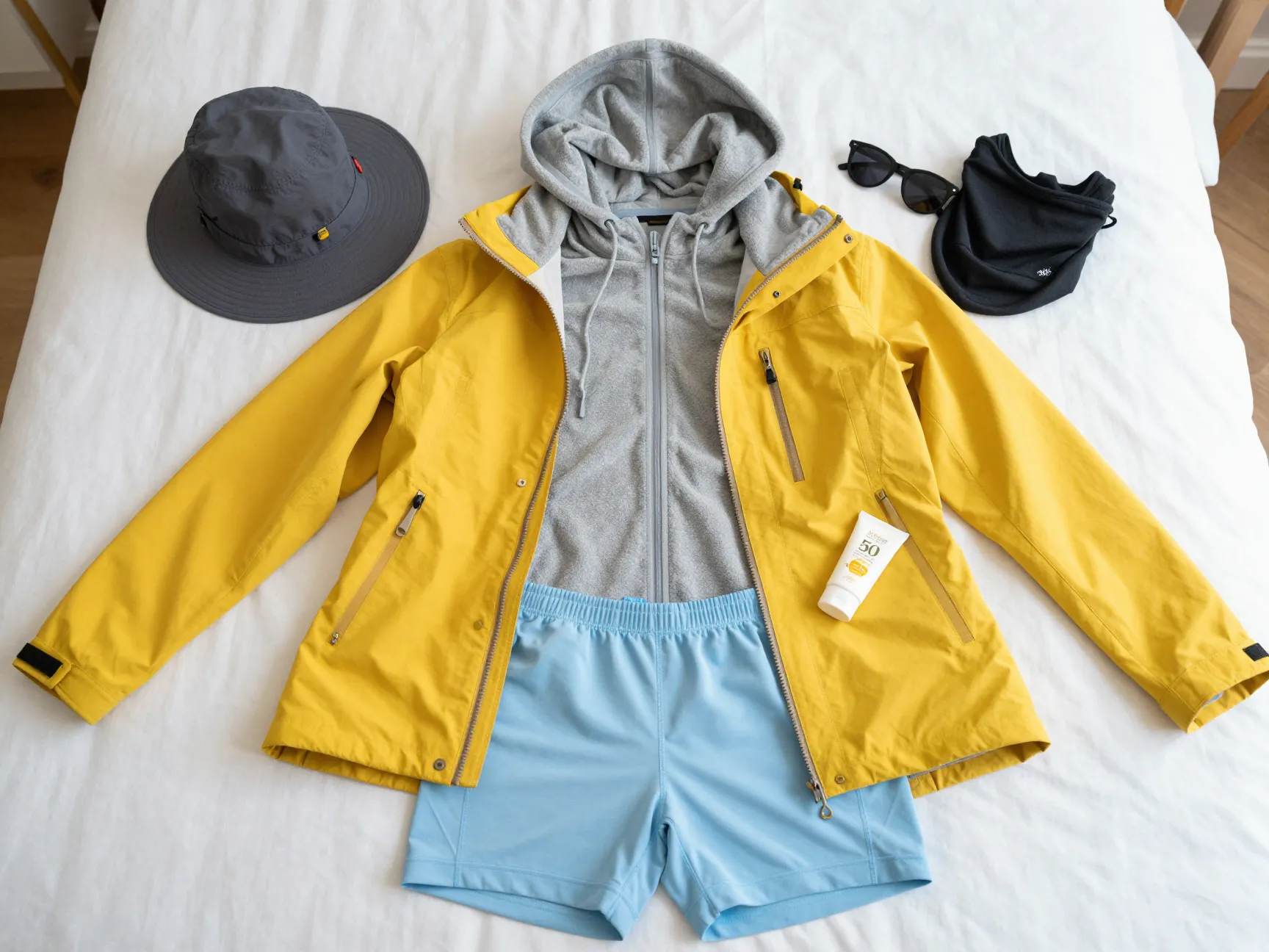 Dress in layers and protect yourself from the sun