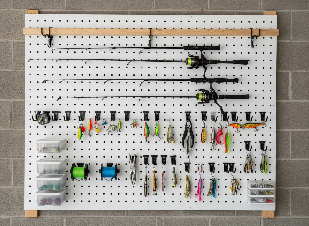 Pegboard wall panel with custom rod hooks