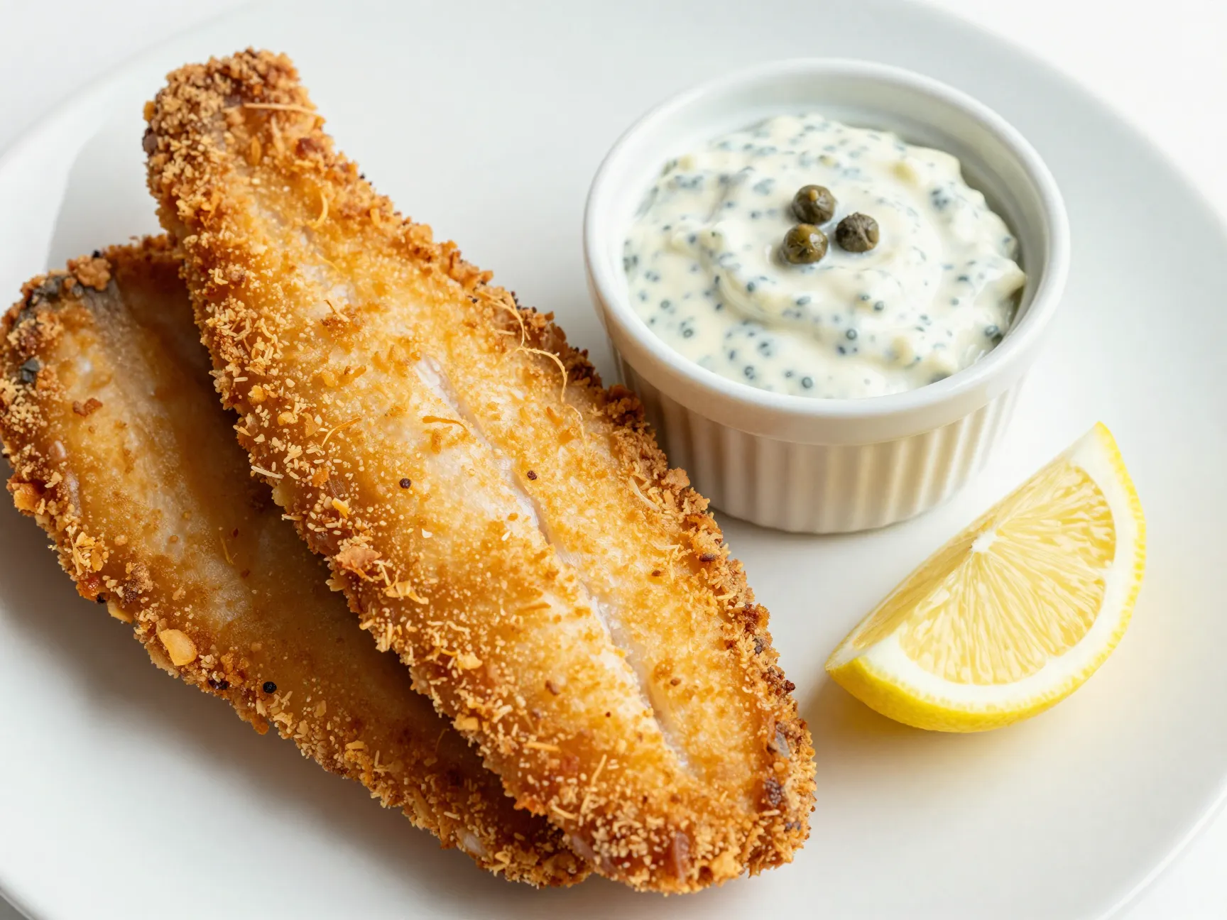 Crispy breaded basa with tartar sauce