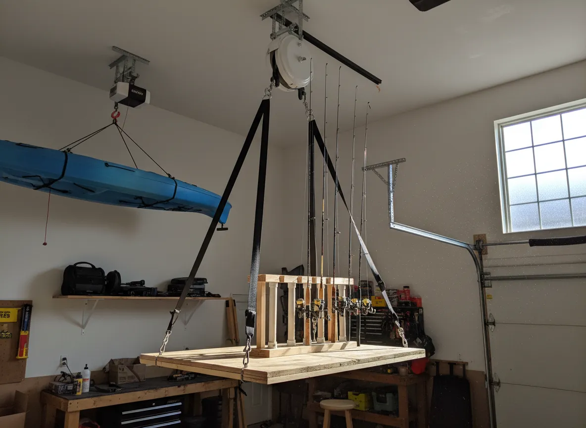 Overhead garage ceiling pulley or lift system