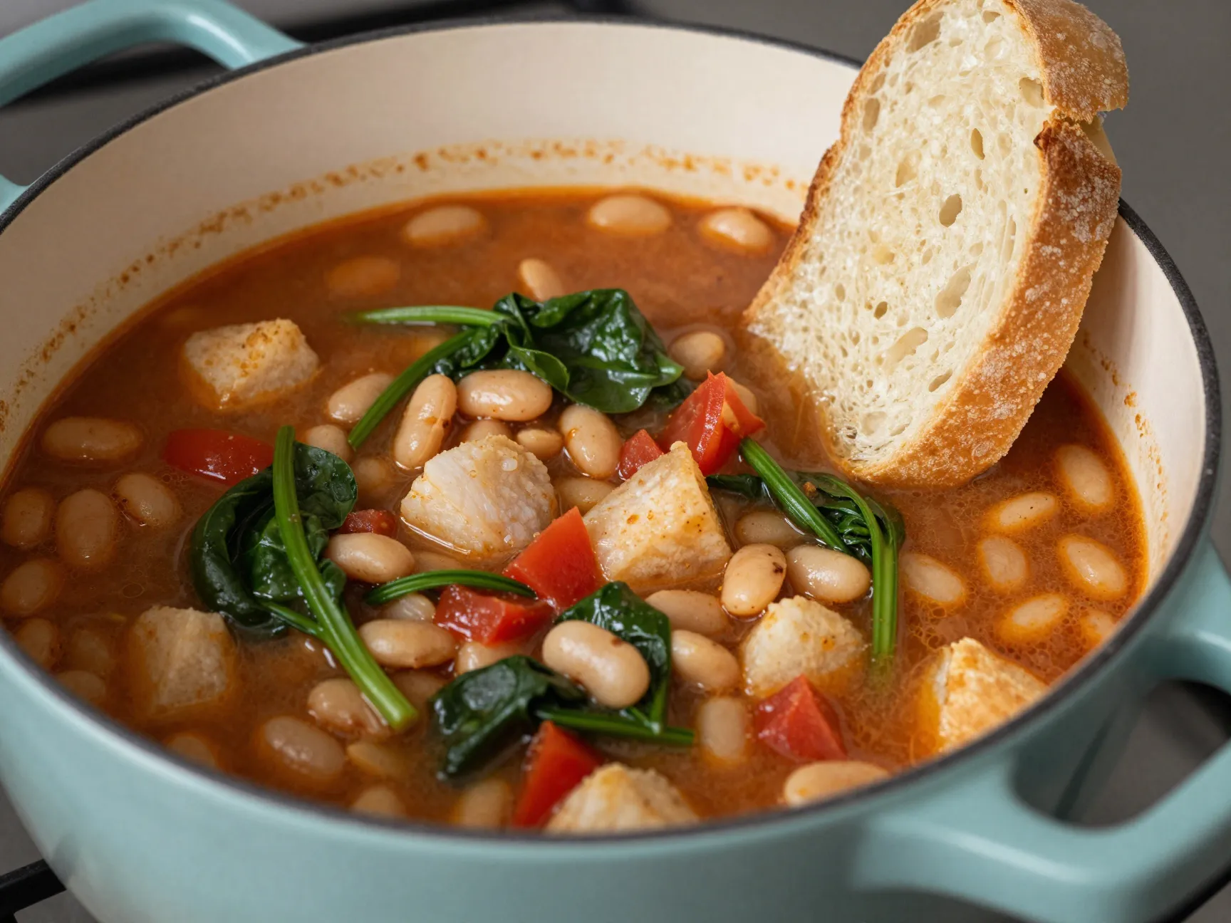 Basa fish stew with white beans and spinach