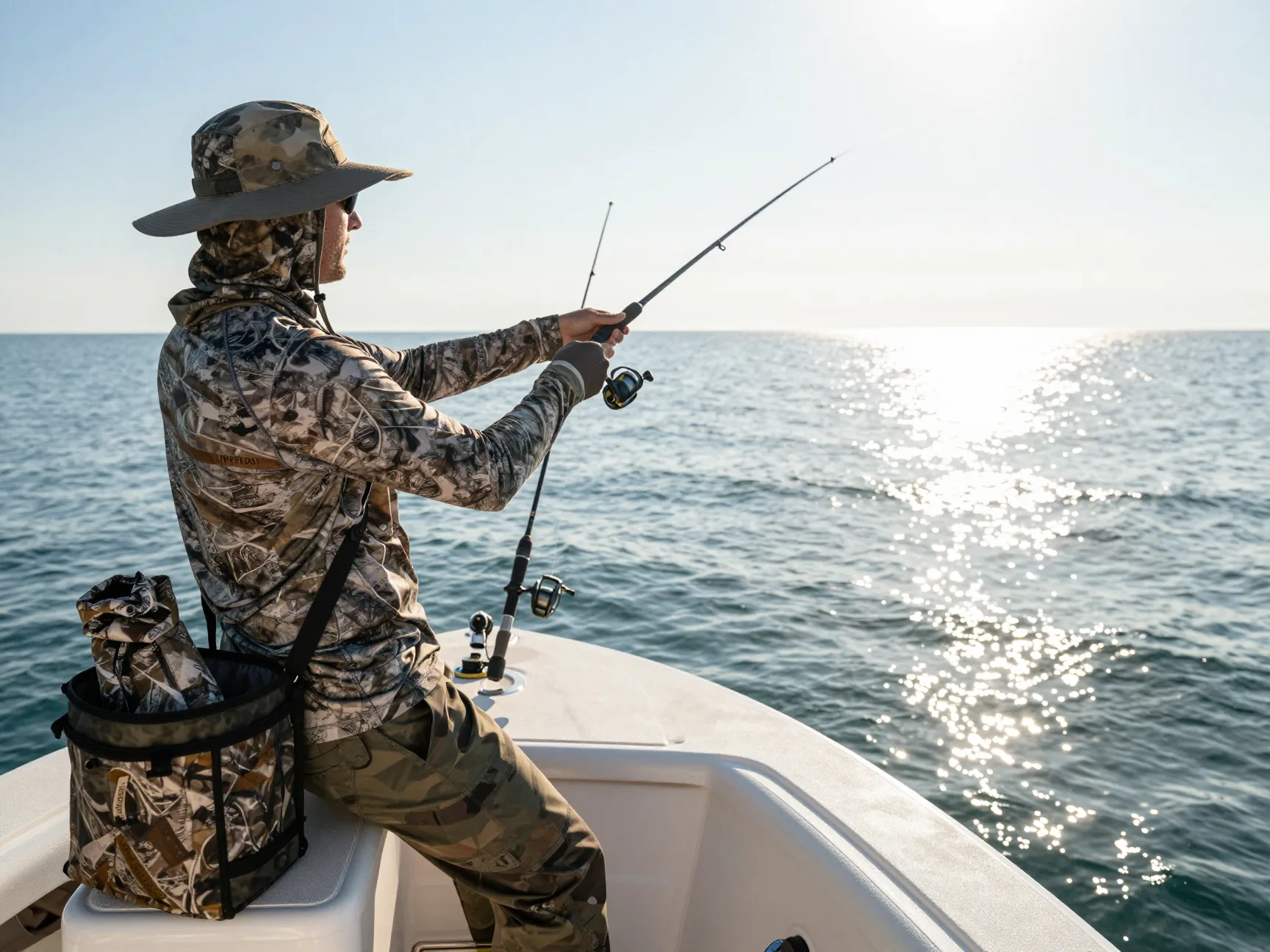 Fishing first camo outfit for boat and shore anglers