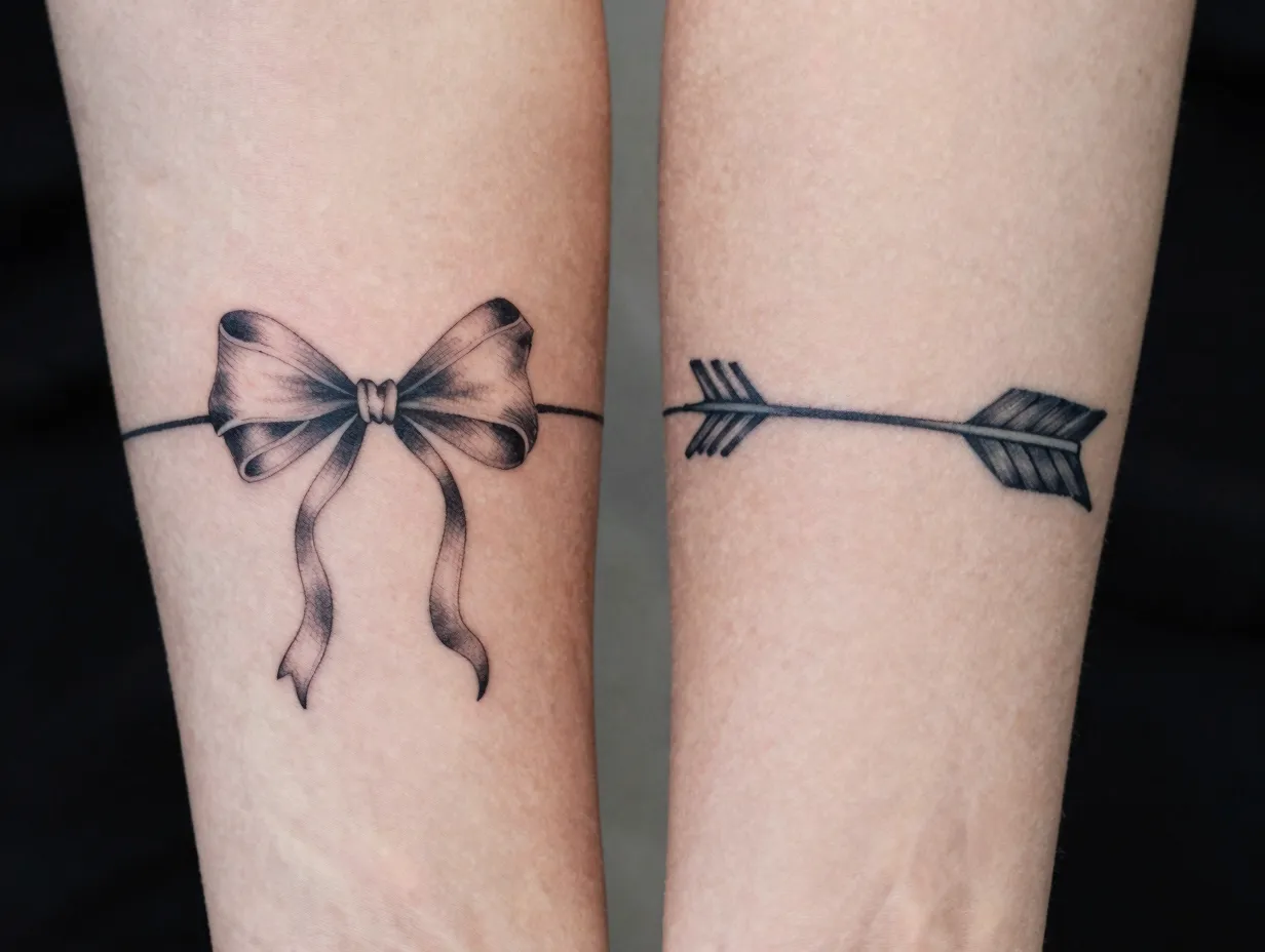 Two halves of one whole split bow and arrow
