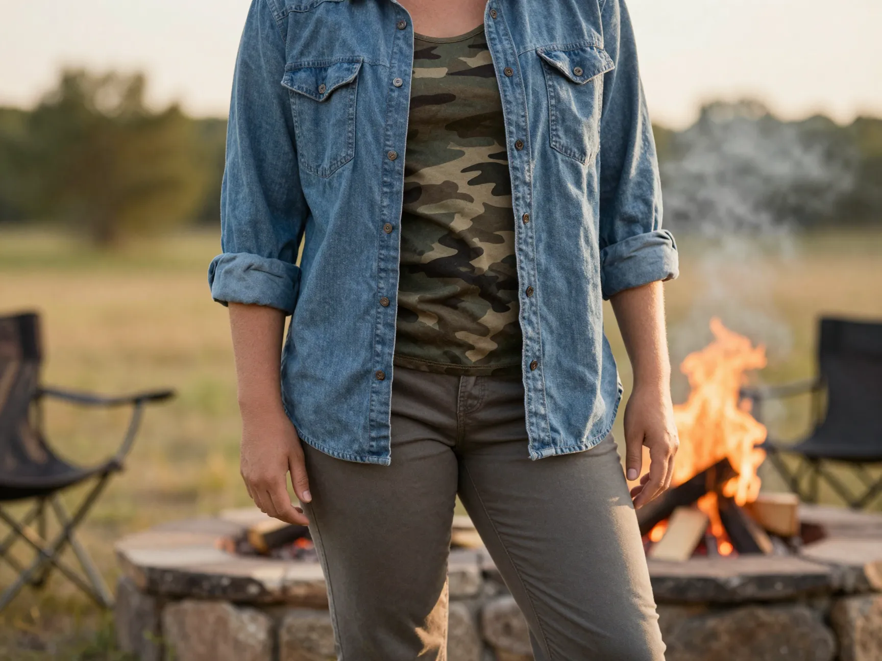 Use blue denim or chambray for camping friendly layering