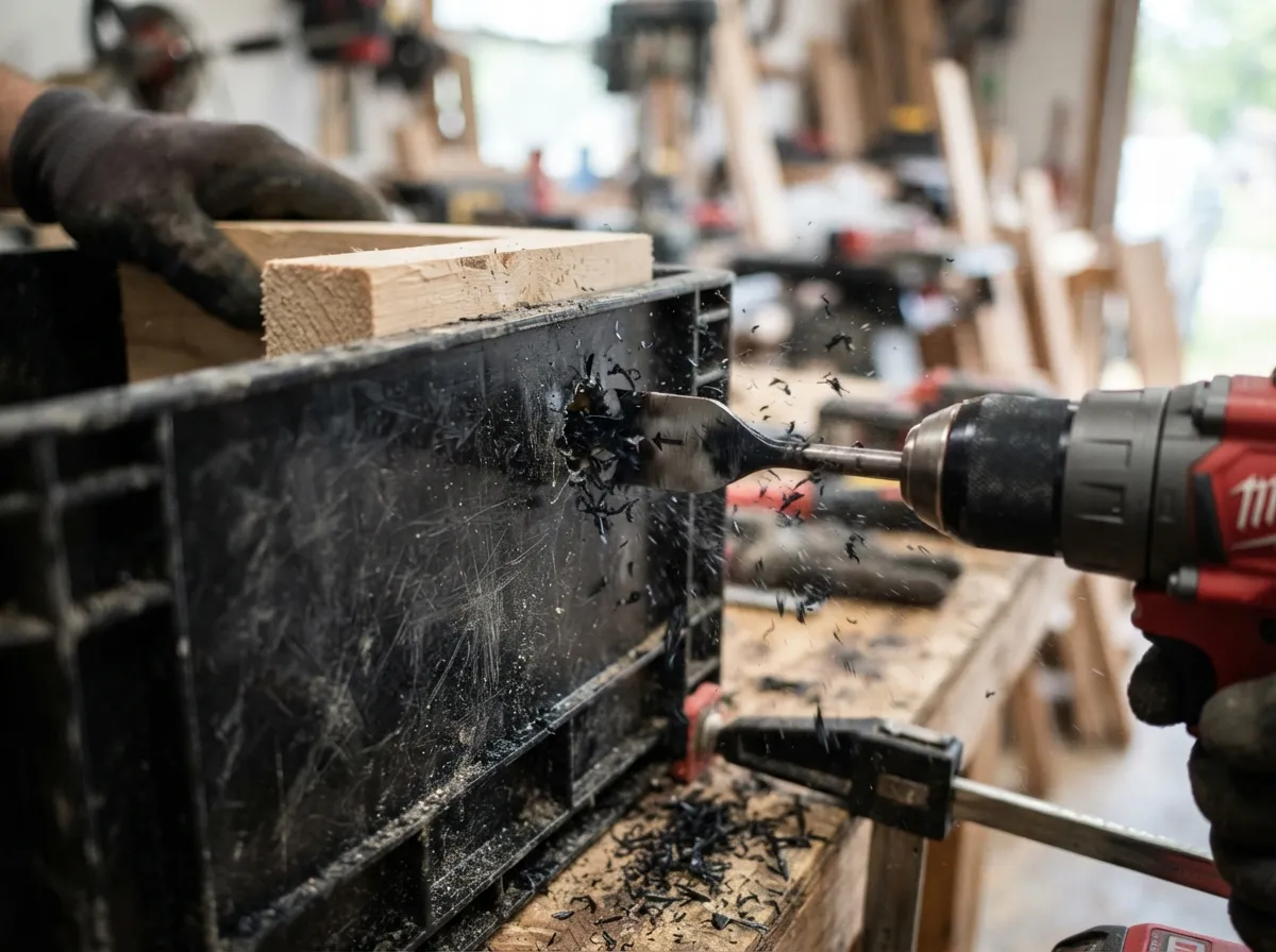 Drill mounting holes in the crate walls
