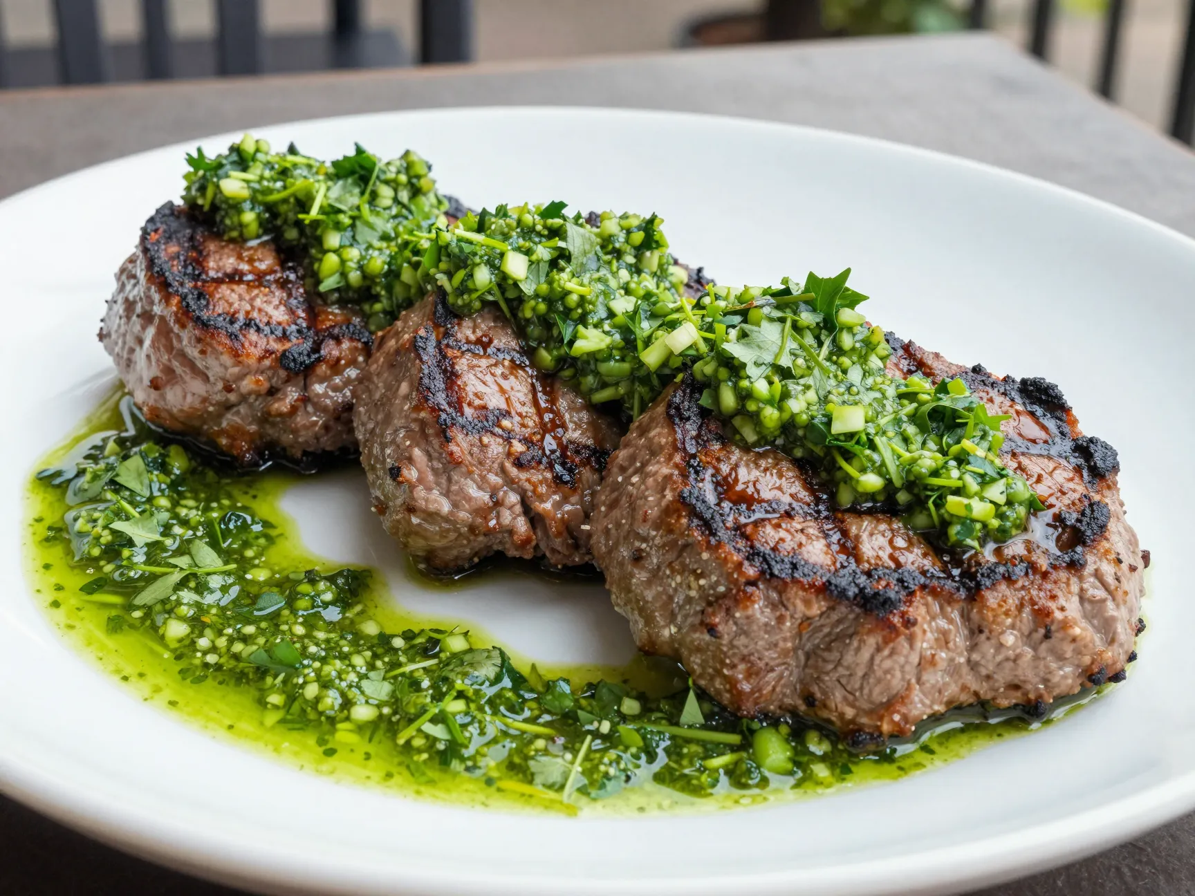 Grilled venison medallions with chimichurri