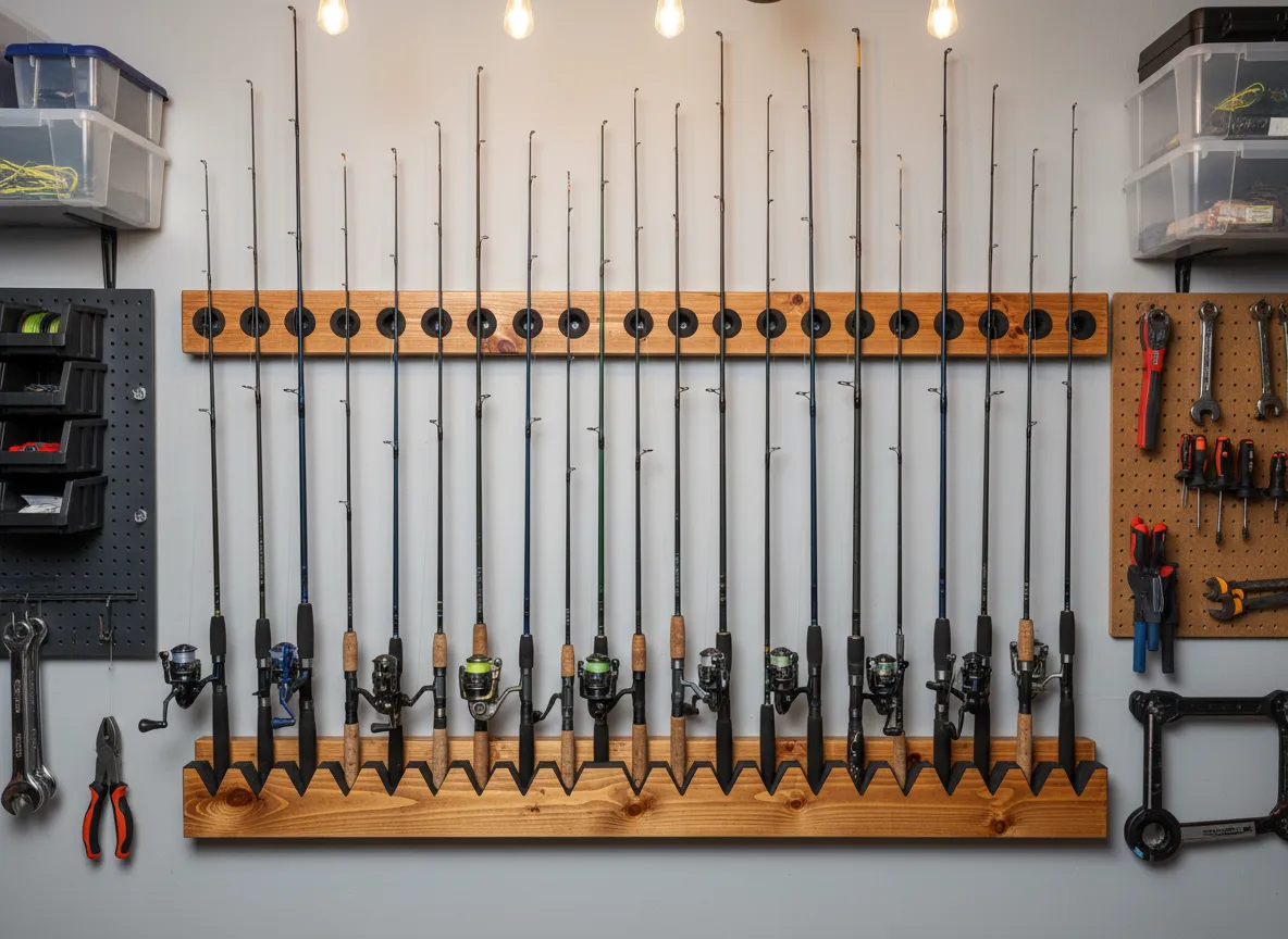 7 wall mounted wooden rod rack