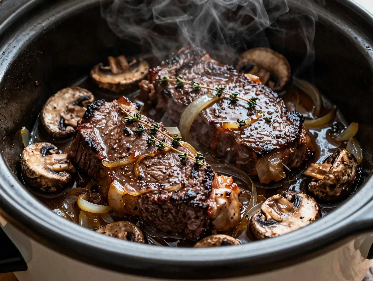 Slow cooker braised venison steak