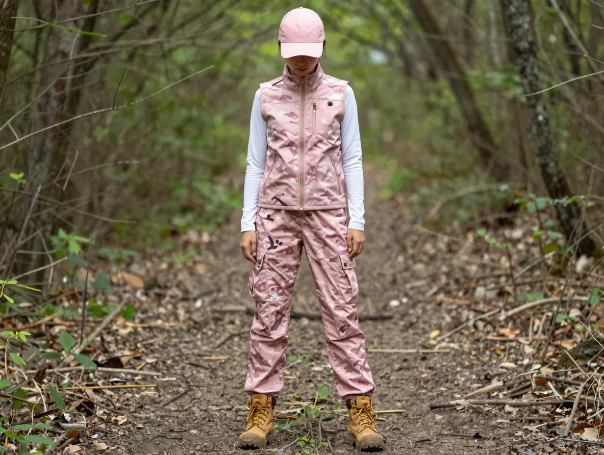 The classic pink camo hunting vest and cargo pants combo