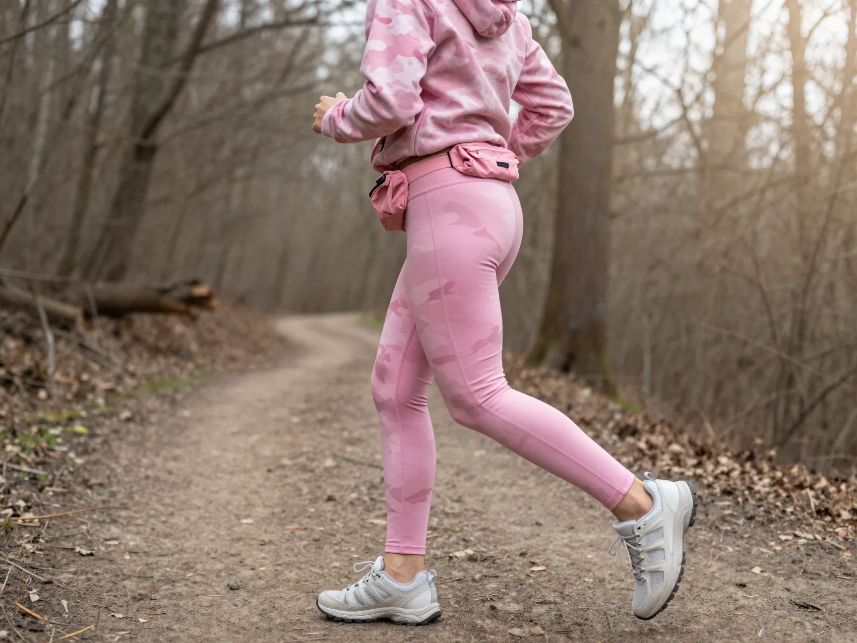 The pink camo hoodie and leggings athleisure look