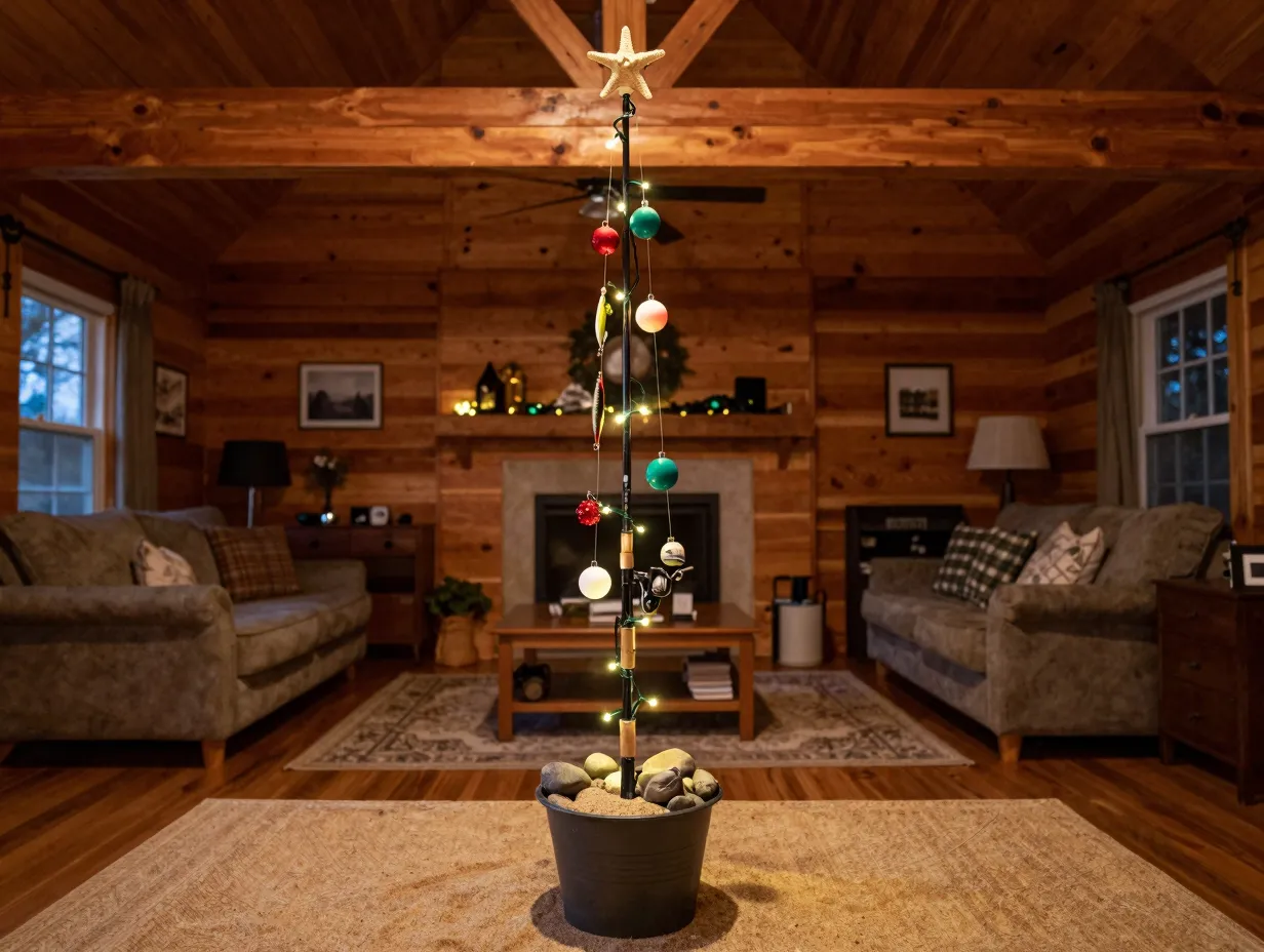 Fishing pole ornament display tree