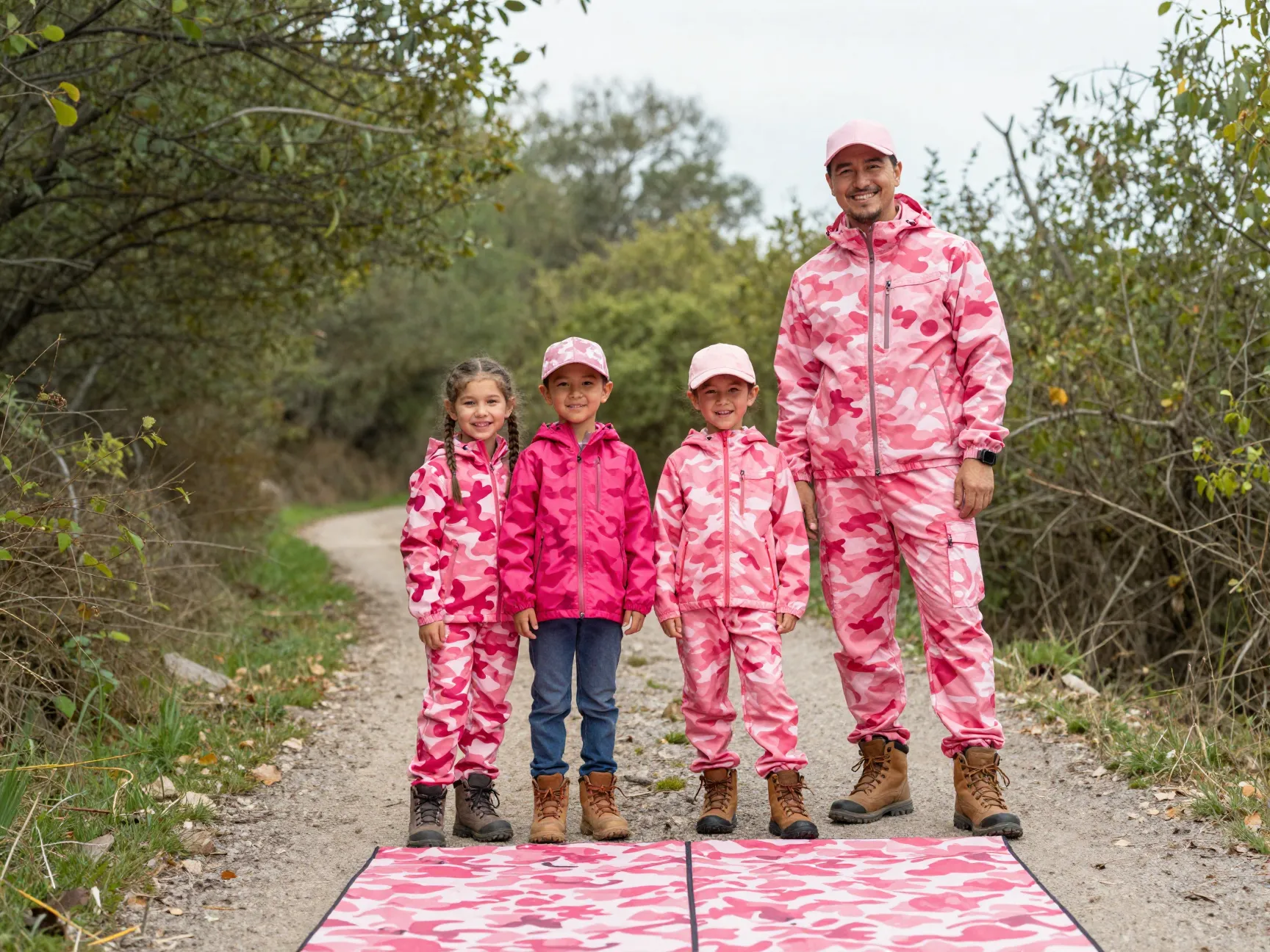 The kids and family pink camo coordinated group look