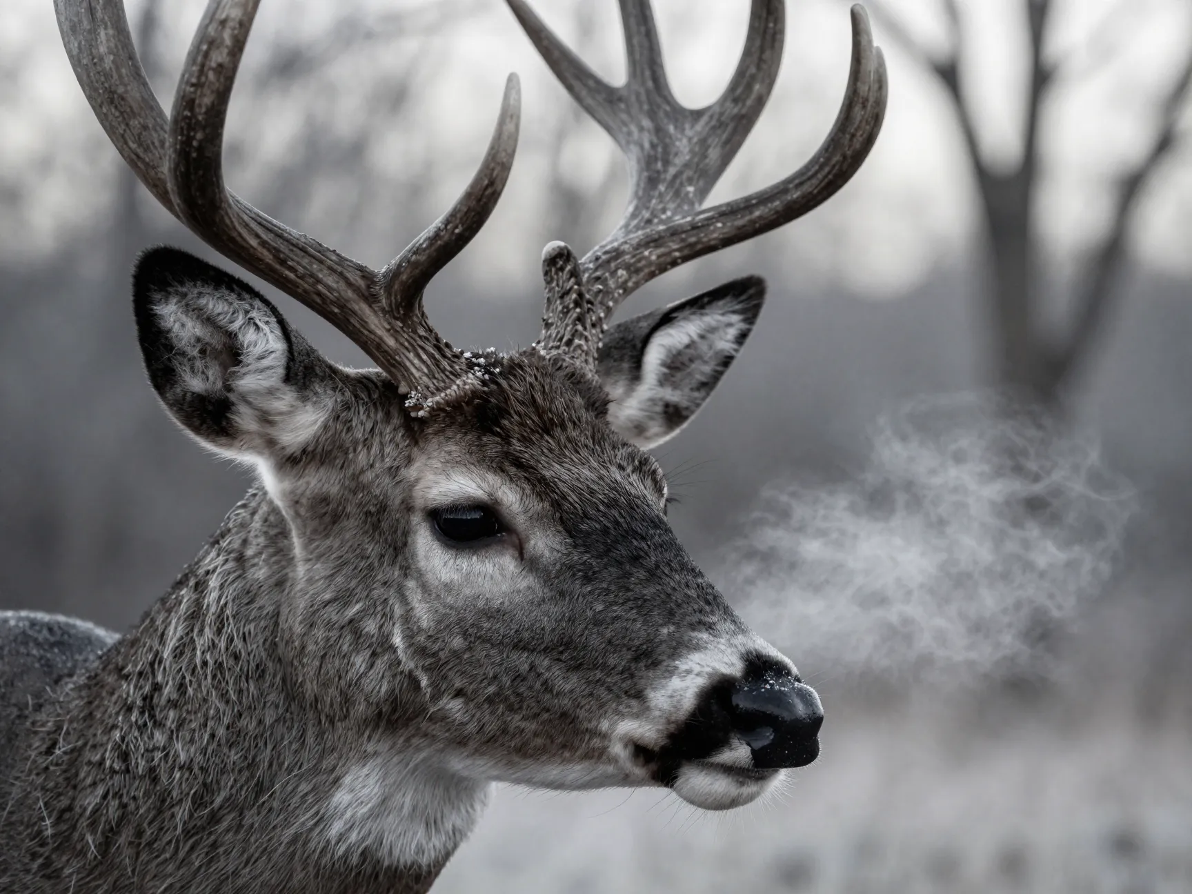 The whitetail deer portrait in black and grey realism