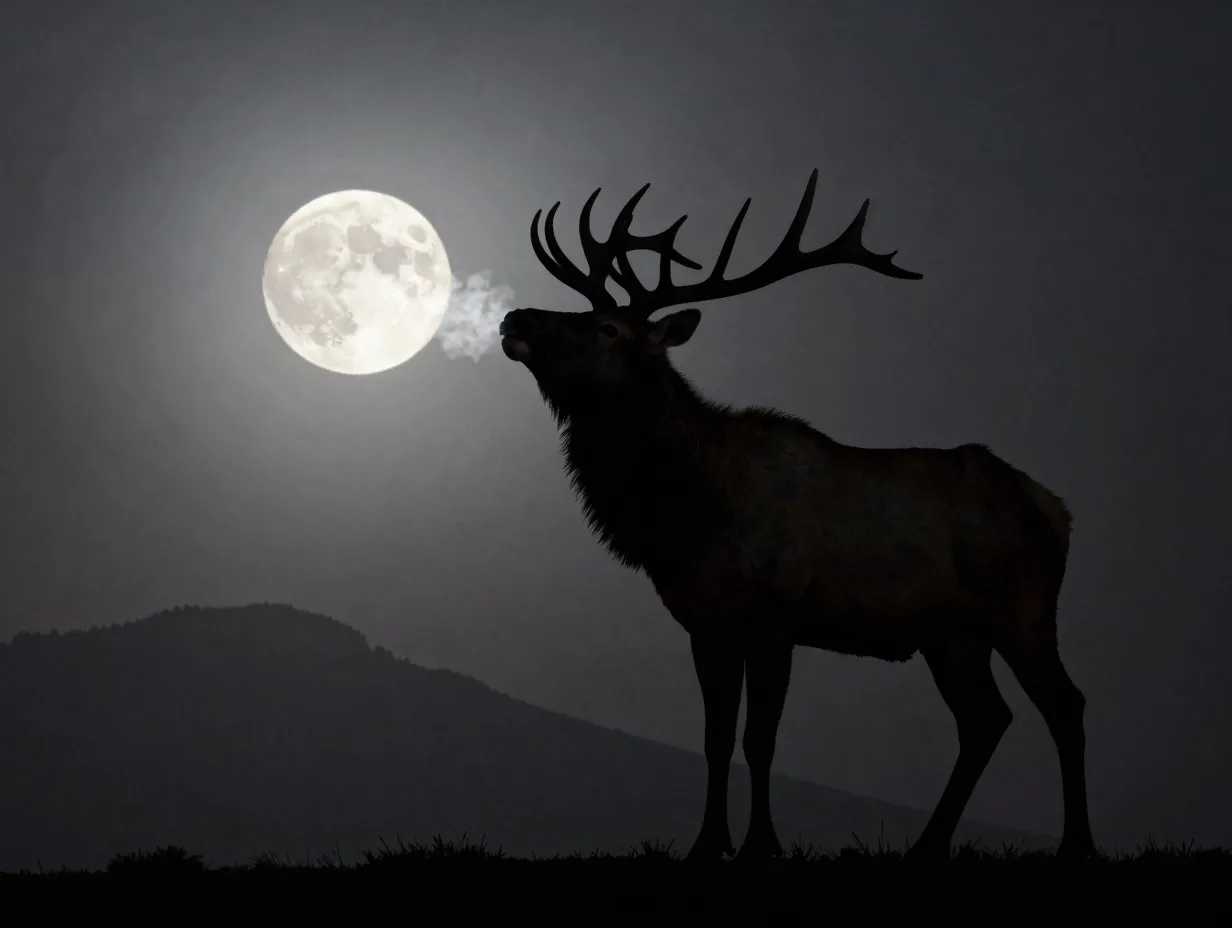 The bull elk bugling at full moon
