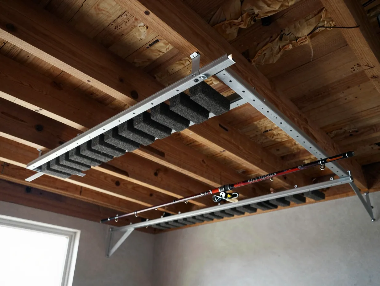 Horizontal wall or ceiling rod rack