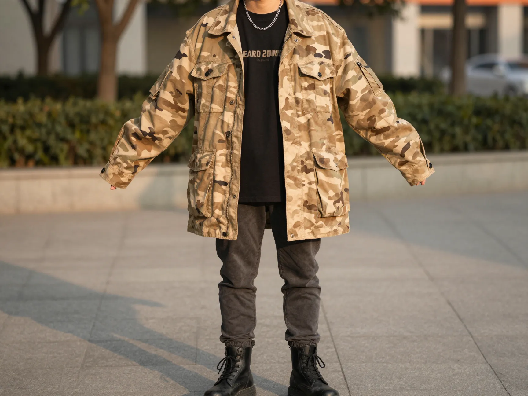 The camo jacket over everything layer
