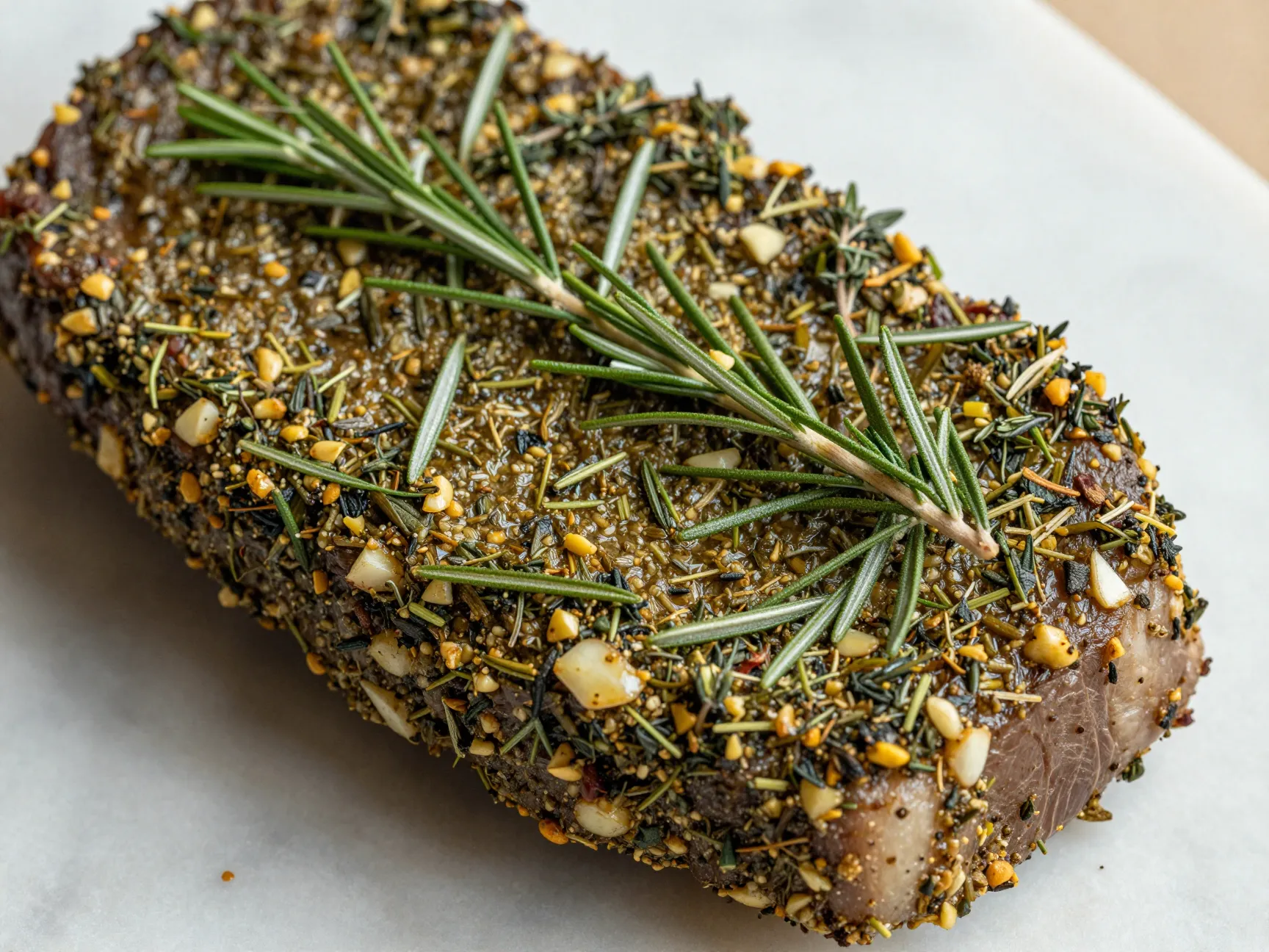 Herb crusted venison backstrap roast