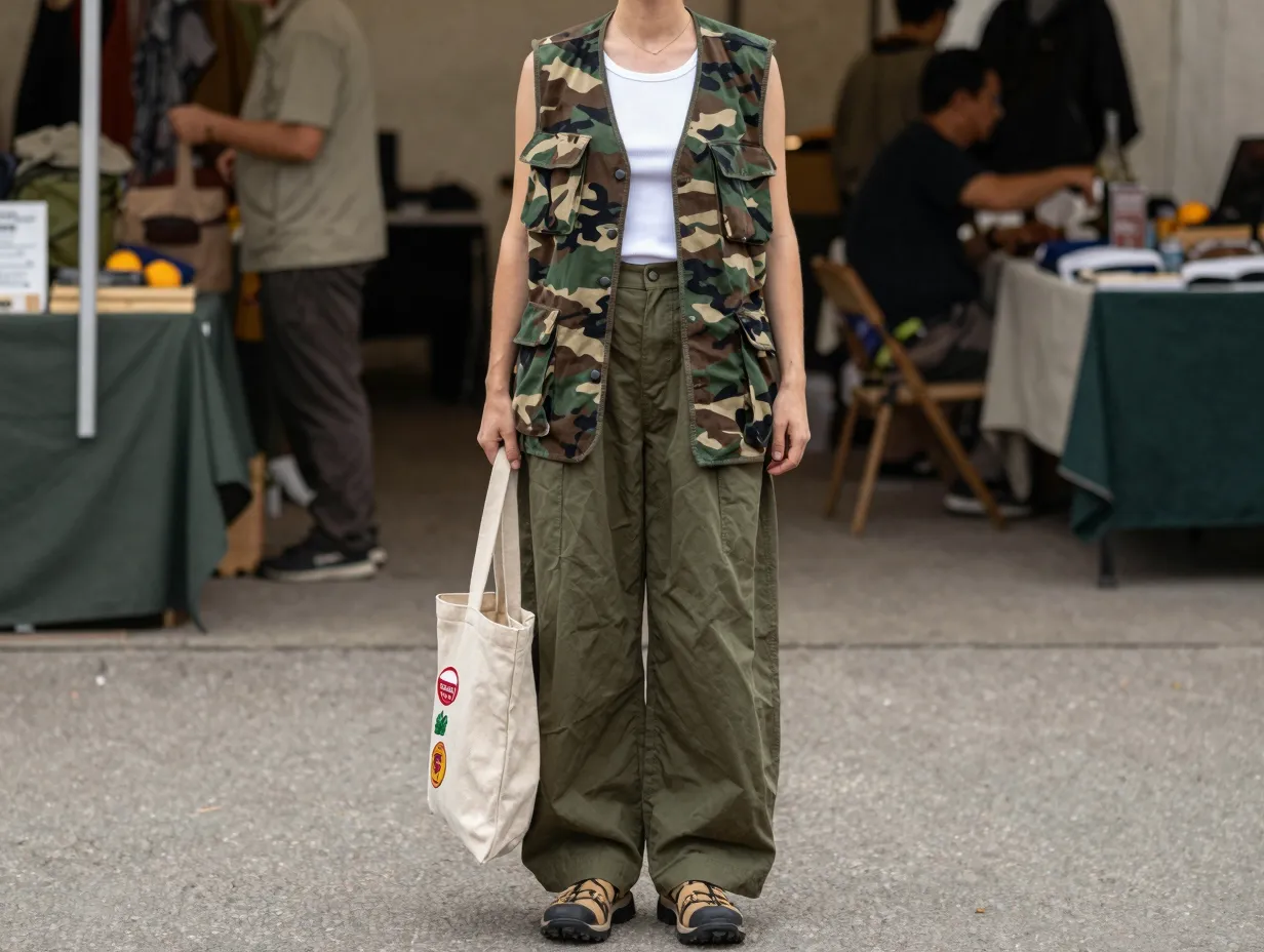 The surplus vest and wide leg trouser outfit