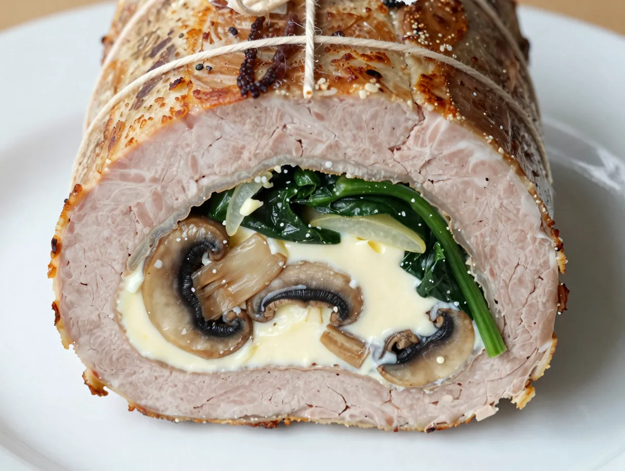Stuffed venison backstrap roll