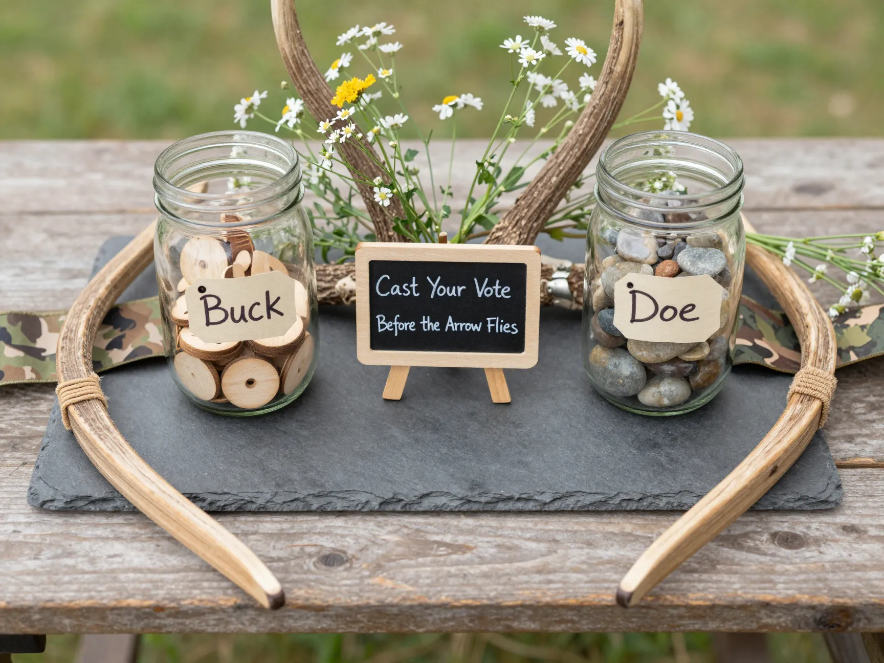 2 buck or doe voting station with rustic decor