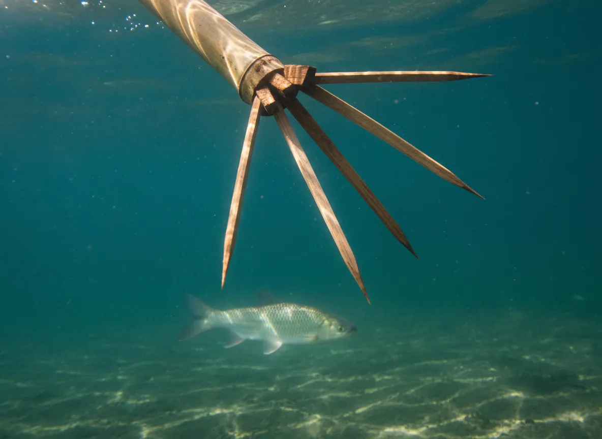 The bamboo multi pronged fishing spear