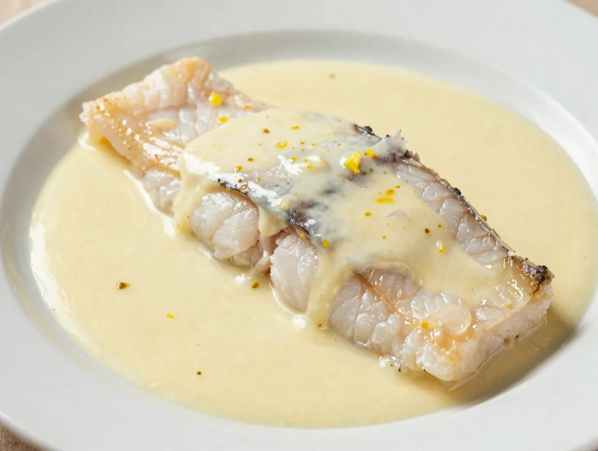 Baked fish with lemon cream sauce