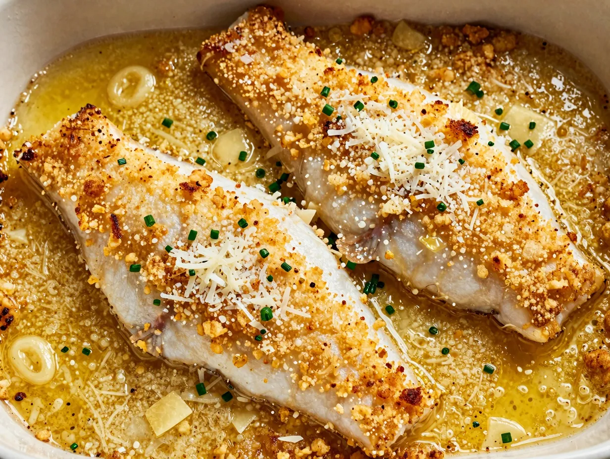 Garlic butter baked flounder with breadcrumb topping