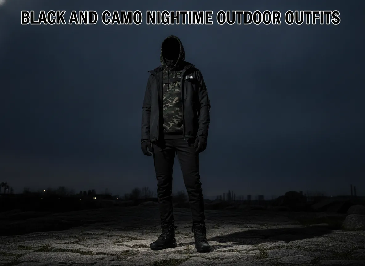 Black and camo nighttime outdoor outfits