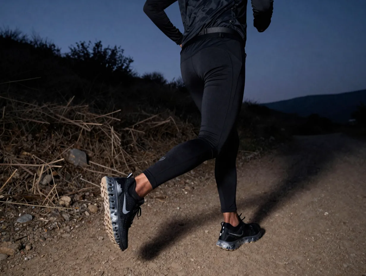 The all black trail runner with camo accent shoes