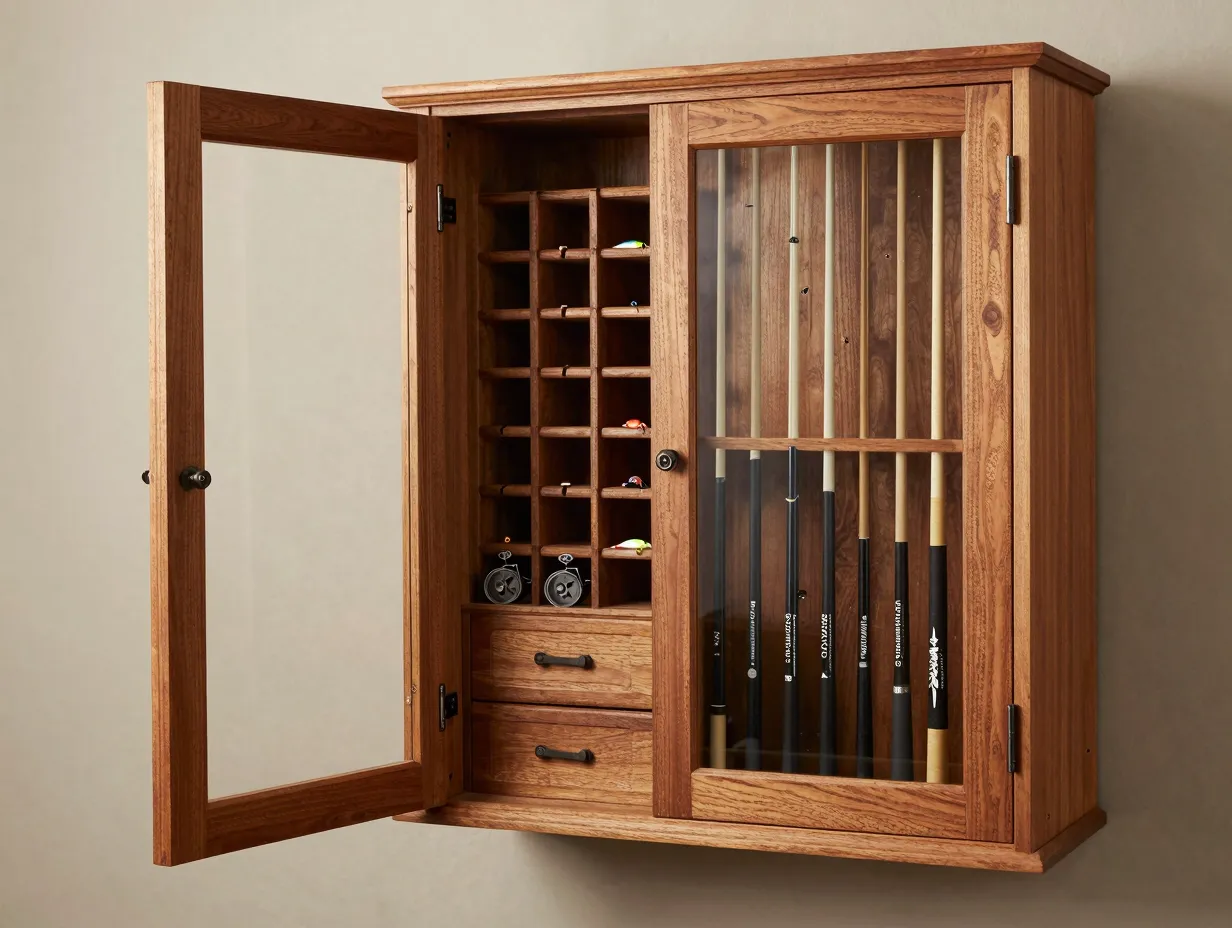 Wooden freestanding rod cabinet 20 rod capacity