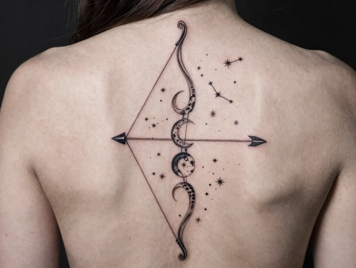 Celestial bow and arrow tattoo