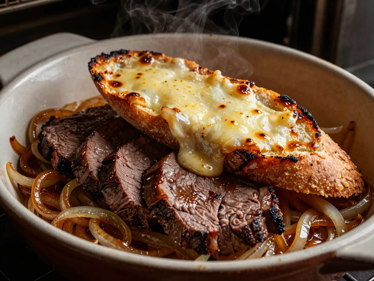 French onion style venison backstrap