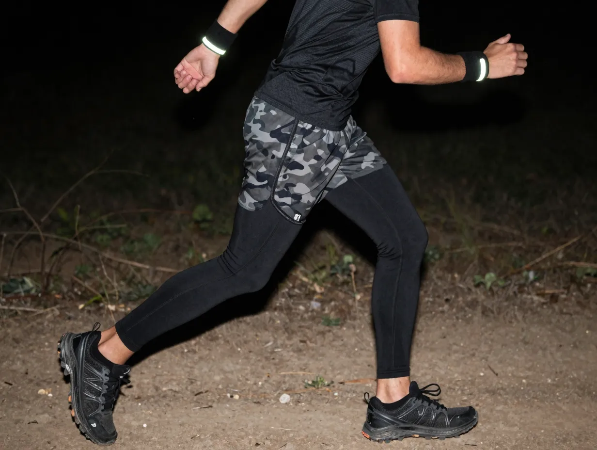 Camo shorts with black compression tights underneath