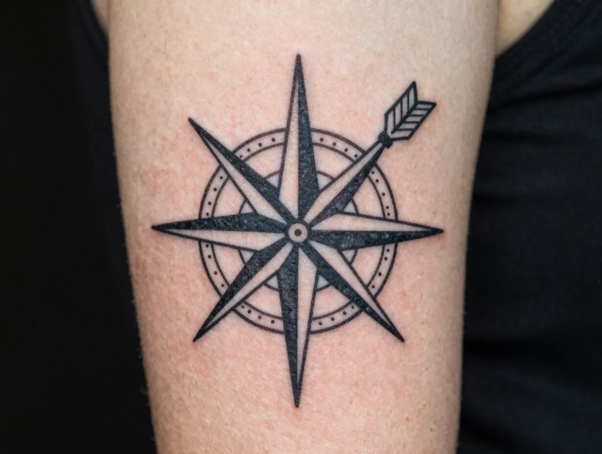Compass and arrow tattoo