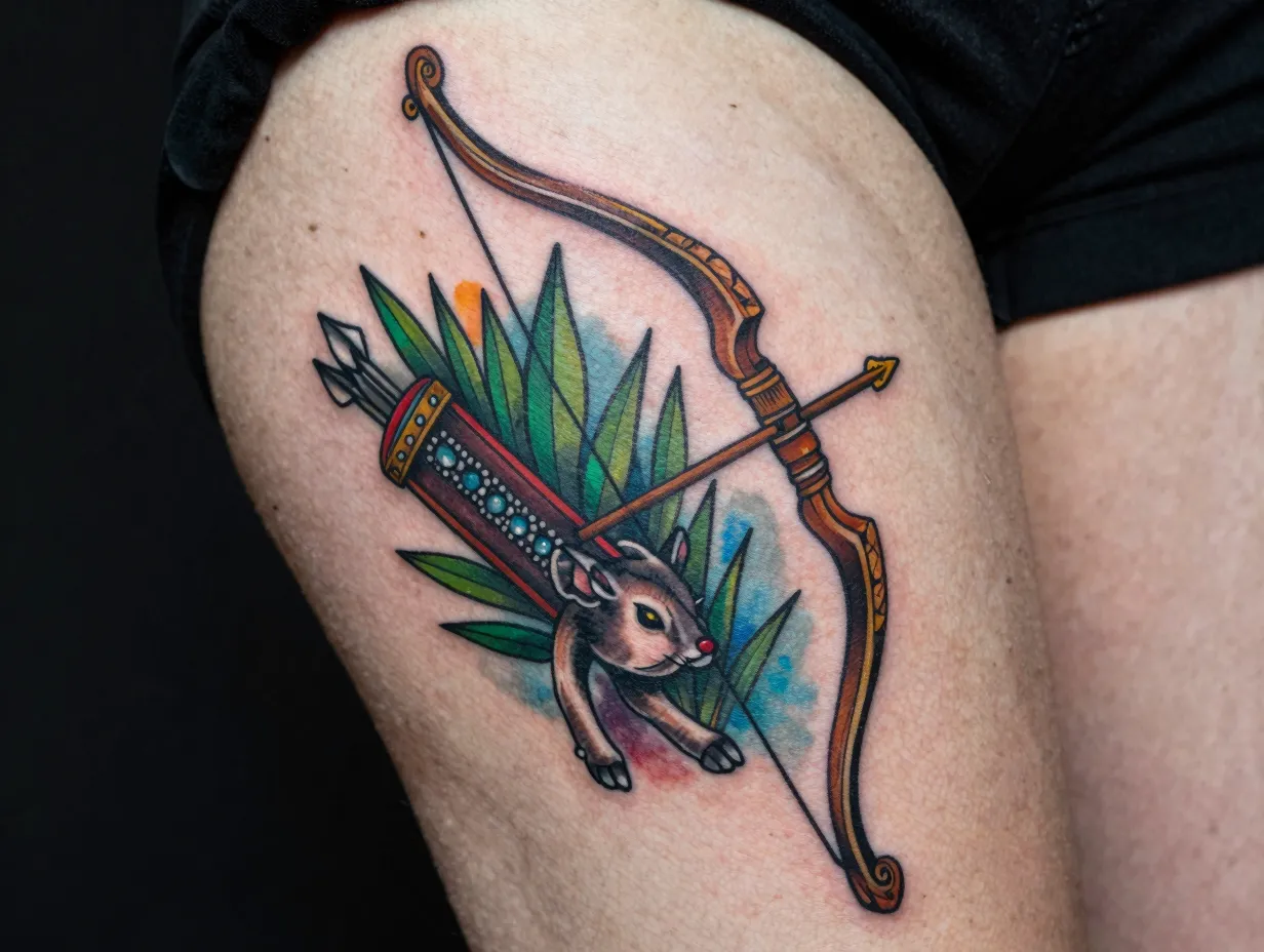 Neo traditional bow and arrow tattoo